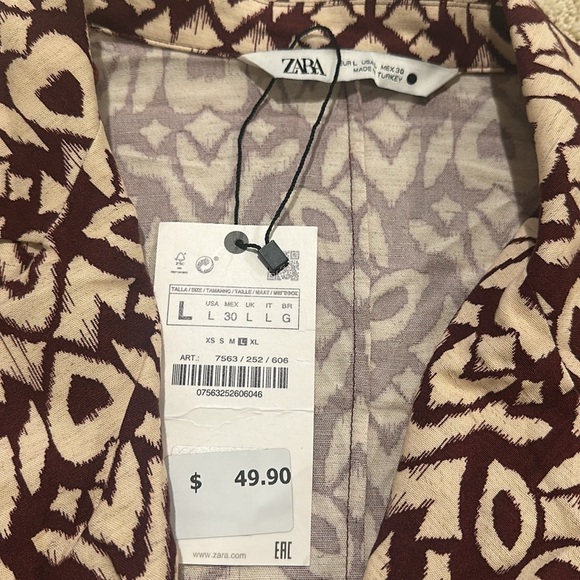 NWT ZARA Batik Maroon and Cream Print Crop Top - Picture 4 of 4